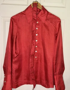 Blusa vintage para mujer años 70 lunares mod disco puños rojos y blancos mediana - Imagen 1 de 21