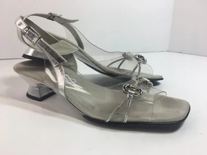 Onex Women's Clear & Silver Shoes Size 8 Slingback Kitten Buckle Rhinestone (Scu - Picture 1 of 12