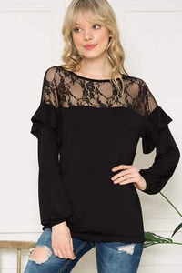 Lace Yoke Ruffle Sleeves - Picture 1 of 16