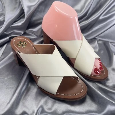 Sandalias Tory Burch Montrose Mules para mujer 6 bloques tacón marfil tostado correas cruzadas Foto 1 de 4