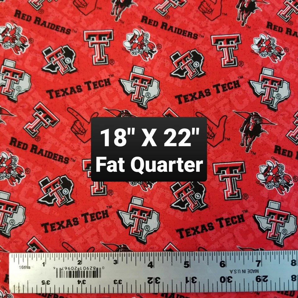 Texas Tech Red Raiders College Sports Material Fabric 22" x 18" Fat Quarter 100% - Image 1 of 1