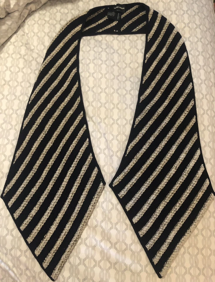 Giorgio Armani Wrap Shrug Shoulder Cover Black Stripe Wool Silk Knit 1Size Italy - Image 1 of 4