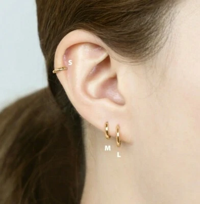 Pendiente de aro de oro rosa macizo de 14 k, pendiente de aro Huggie, pendiente de aro con una sola bisagra Foto 1 de 4