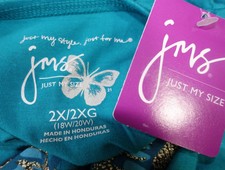 JMS Just My Size Women Plus 2x Teal Gold Floral Tee Shirt Top Blouse Glitter