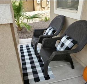 Trendy 2'x6' Buffalo Plaid Rug in Bold Black and White - Picture 1 of 8