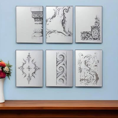 Set of Six Decorative Antiqued Glass Black Metal Framed Mirror Set - Image 1 of 4