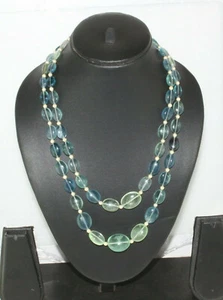 Collar de cuentas de piedras preciosas y perlas sombreadas de fluorita natural real hermoso de 20" de largo - Imagen 1 de 5