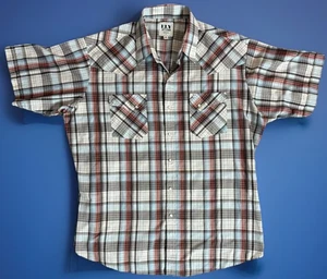 Ely Cattleman Western Snap Shirt XL Plaid Pearl Snap Short Sleeve Cowboy Rodeo - Picture 1 of 6
