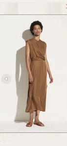 Vestido Vince Bronce Torcido Frontal Sin Mangas Mezcla Seda Vestido Talla 12 - Imagen 1 de 16