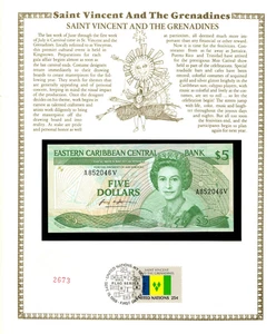 East Caribbean 5 Dollars 1985 P-18v UNC w/FDI UN FLAG STAMP St. Vincent A852046V - Picture 1 of 2