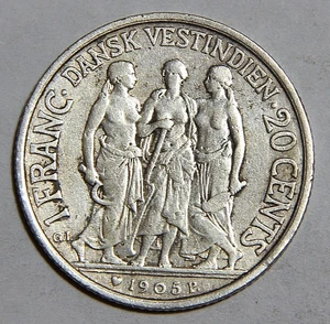 1905 Danish West Indies Twenty 20 Cents Better Type -5349- - Bild 1 von 2