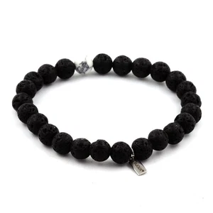 Steine Und Minéraux. Armband Perlen Lava + Howlith 8 Mm. Made IN Frankreich - Bild 1 von 3