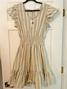 Neu Staffelei gestreift Baumwolle Voile Damen Kleid Gr. Medium Flatterärmel Fee - Bild 1 von 9
