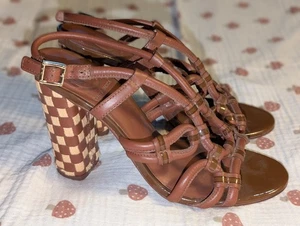 Tory Burch Layce gewebte Canvas Leder High Heel Sandalen Schuhe Größe 7M braun  - Bild 1 von 10