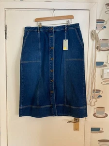 NWT Boden Size 20 Blue Denim Knee Length Button Front Skirt - Picture 1 of 4