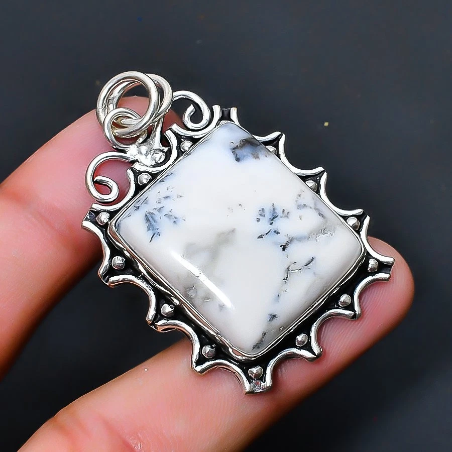 Colgante de joyería hecha a mano de piedras preciosas de ópalo dendrita 1,70" Foto 1 de 1