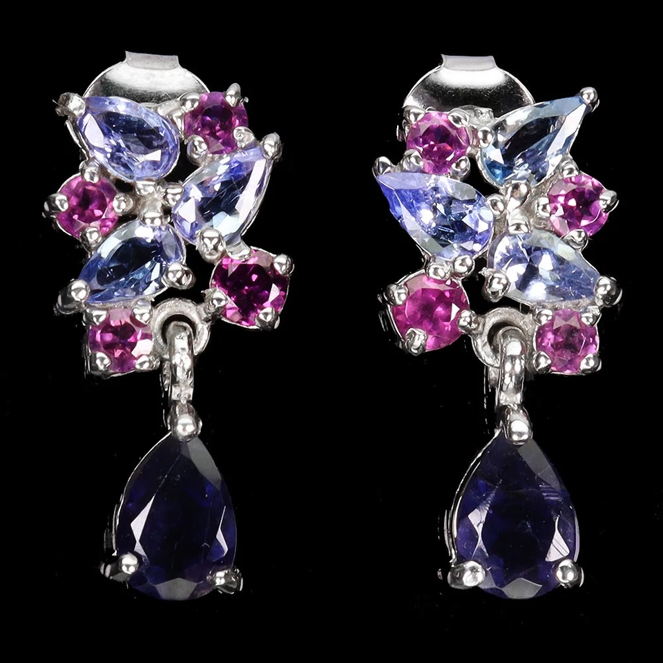 925 Pendientes de Plata Ley Pera Iolita 7x5mm Granate Tanzanita Piedras Joyería - Imagen 1 de 4