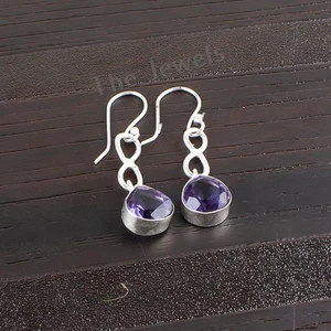 Iolite Gemstone 925 Sterling Silver Jewelry Designer Earrings 1.60" Gift For Her - Picture 1 of 4