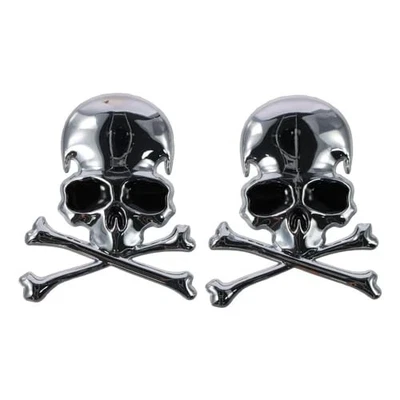  2Pcs Skull Crossbone Emblem Stickers Silver Skull Skeleton Car Emblem Badge  - Image 1 of 4