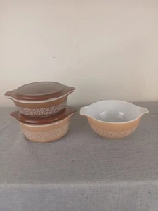 Corning Deckel WOODLAND Braun Pyrex Backwaren Servierschale Set mit Deckel 70/80er - Bild 1 von 9