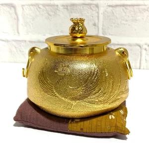 Japanischer Teekessel Chagama Gold 24KGP Phönix Design Kaiser 50th Anniversary - Bild 1 von 10