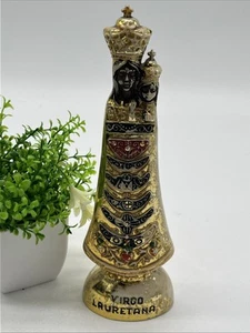 Golden Statue of Our Lady Loreto - Hand Painted Black Madonna and Jesus USED 9” - Picture 1 of 12