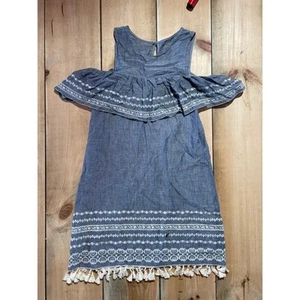 Miami Women's summer dress blue w/ white embroidering & tassels.open shoulder XS - Picture 1 of 5