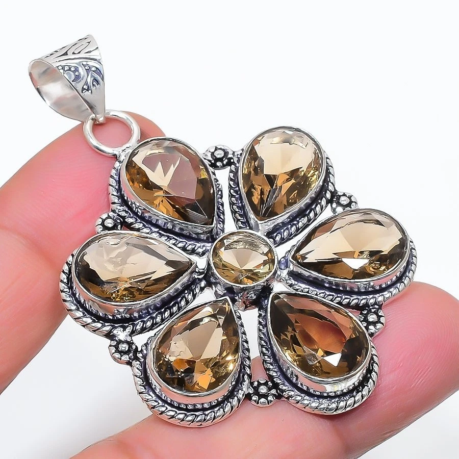 Colgante de joyería de plata de ley 925 hecho a mano con piedras preciosas de cuarzo ahumado tamaño 2,5" Foto 1 de 1