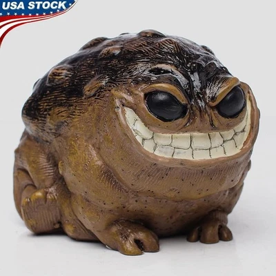 Quirky Frog Statue Unique Home Decor Hand-Painted Garden Ornament Grinning Frog - Image 1 of 4
