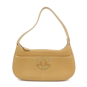 Ferragamo Gancini Leather Shoulder Bag Hand Bag Light Brown Authentic Used F/S - Picture 1 of 24