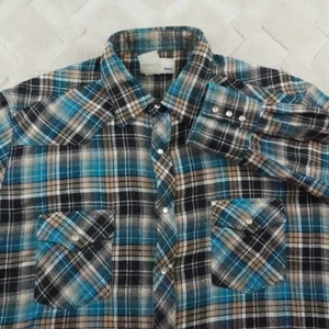 Wrangler Flannel Pearl Snap Shirt Mens 2XL Western Rodeo Cowboy Plaid Button Up - Picture 1 of 8