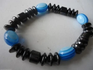 Fashion Magnetic Hematite Bracelet with Blue Evil Eye Beads+Pouch - Picture 1 of 4