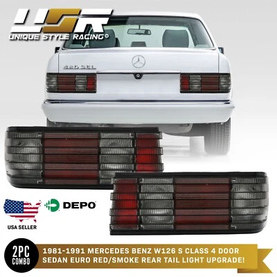 Red / Smoked Rear Tail Lights Set For 81-91 Mercedes-Benz W126 4 Doors Sedan - Image 1 of 4