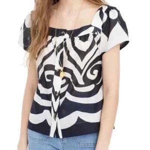 NWT J Crew Point Sur Ratti Wave Square Neck Cotton Top Boho XS 00 0 2 Navy - Picture 1 of 7