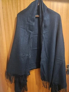 Shawl Black 100% Merino Wool With Blue Specks.Waverley Woollen Mills - Picture 1 of 3