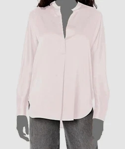 $325 Vince Women's Pink Silk Satin Long Sleeve Band-Collar Blouse Top Size Large - Picture 1 of 4
