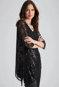 Liz Jordan Top Size 16 Black Sequin 3/4 Sleeve Asymmetric Evening Wedding RP$150 - Picture 1 of 5
