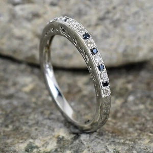 Black Onyx & Moissanite Half Eternity Band, 925 Sterling Silver Band For Women - Picture 1 of 4
