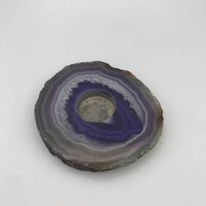 Agate Slice Blue/Purple Tea light/votive Candle Holder Polished Geode Boho - Picture 1 of 6