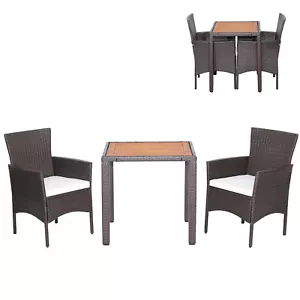 3PCS Patio Wicker Dining Set Acacia Wood Table Top W/ Cushioned Chairs Garden - Picture 1 of 11