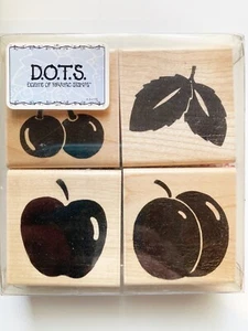 DOTS Kirschen Äpfel & Pfirsiche Gummistempel 4er Set Holz montiert leckere Früchte - Bild 1 von 3