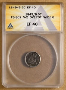 1849/6 Seated Liberty Half Dime FS-302 ANACS EF40 - Picture 1 of 4