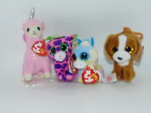 Set aus 4 verschiedenen Ty Beanie Boos & Babys LANA-TALA-GILBERT-BLITZ Schlüsselclips Neu mit Etikett - Bild 1 von 1
