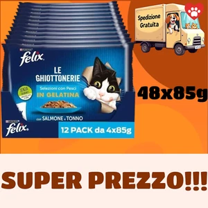 48 Pz 85g Purina Felix Le Ghiottonerie Cibo Umido per Gatti con SALMONE e TONNO - Imagen 1 de 3