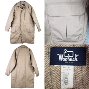 Woolrich Vintage Coat Trench Wool Lined Khaki Men’s Size Large L - Picture 1 of 11