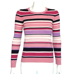 TALBOTS Petite 100% Cashmere Colorful Pink Striped Crewneck Sweater size P /7935 - Picture 1 of 5