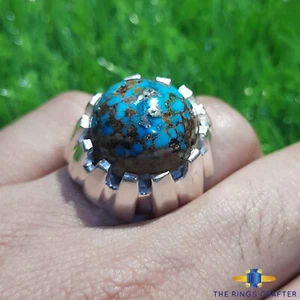 Natural Old Feroza Ring 925 Silver Rare Antique Turquoise Handmade Ring Size 9 - Picture 1 of 6