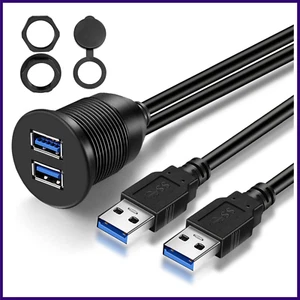 Cable de montaje empotrado USB 3.0 de doble puerto para automóvil, adaptador de montaje en tablero USB - Imagen 1 de 8