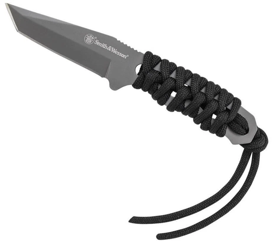 Smith & Wesson SW910TAM Fixed Neck Knife Black 550 Parcord Handle Tanto Plain