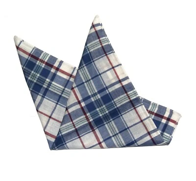 Gascoigne Pocket Square Cotton Blue White Red Green Plaid Men's Large - Image 1 of 2